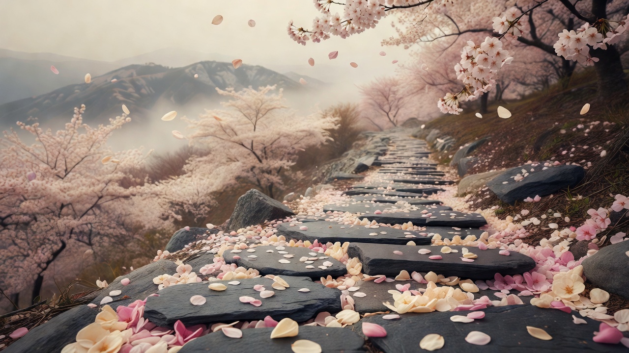桜咲く春の登山道
